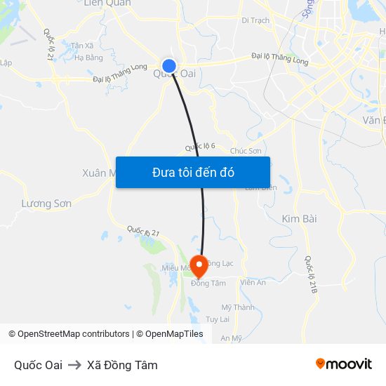 Quốc Oai to Xã Đồng Tâm map