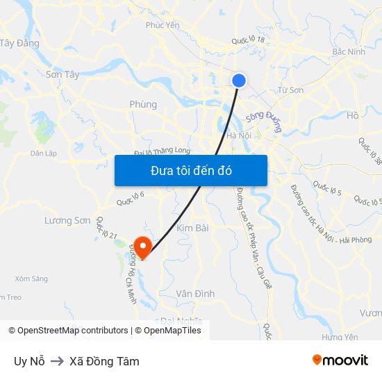 Uy Nỗ to Xã Đồng Tâm map