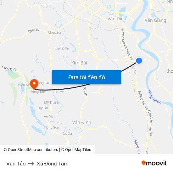 Vân Tảo to Xã Đồng Tâm map