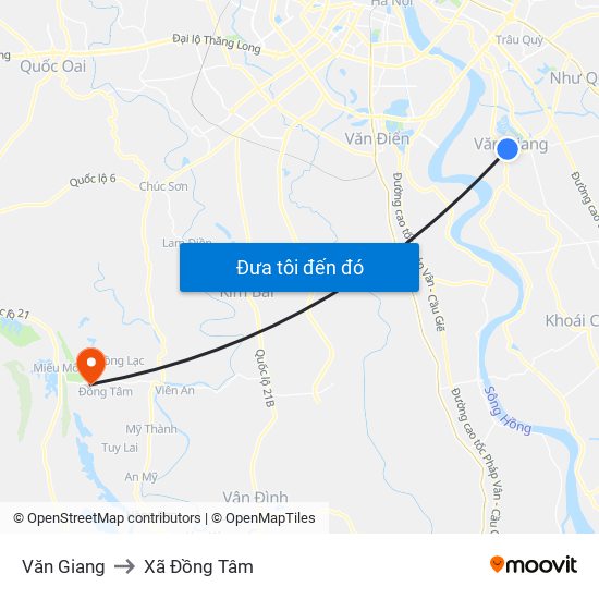 Văn Giang to Xã Đồng Tâm map