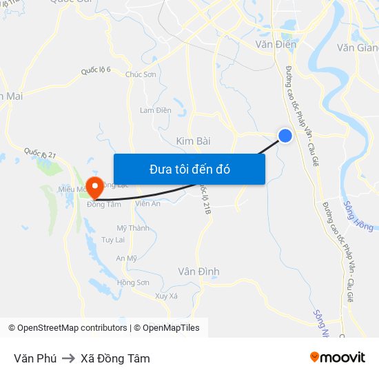 Văn Phú to Xã Đồng Tâm map