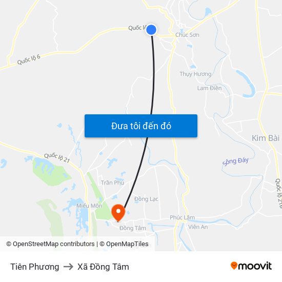 Tiên Phương to Xã Đồng Tâm map