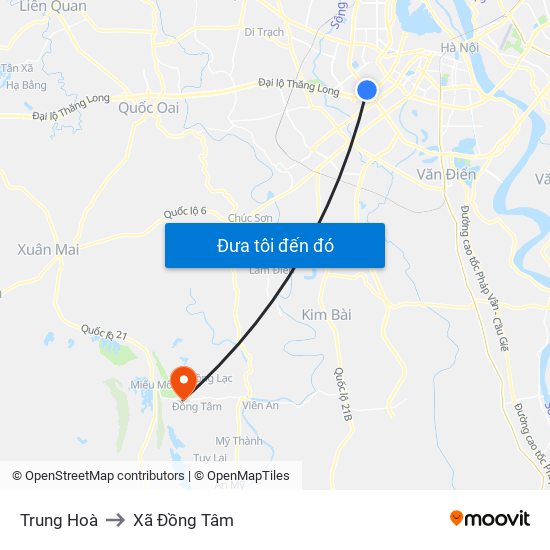 Trung Hoà to Xã Đồng Tâm map