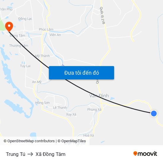 Trung Tú to Xã Đồng Tâm map