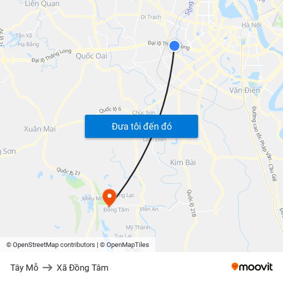 Tây Mỗ to Xã Đồng Tâm map