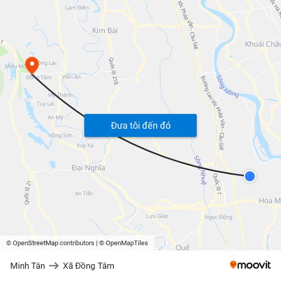 Minh Tân to Xã Đồng Tâm map