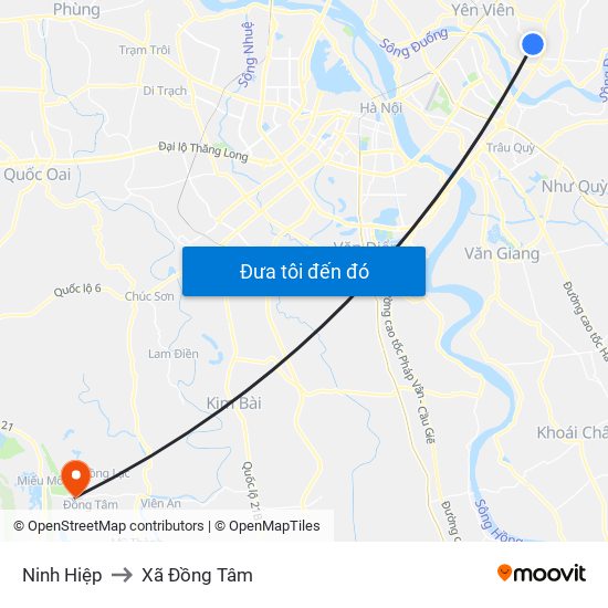 Ninh Hiệp to Xã Đồng Tâm map