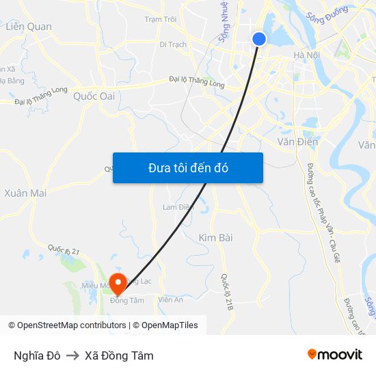 Nghĩa Đô to Xã Đồng Tâm map