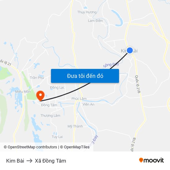 Kim Bài to Xã Đồng Tâm map