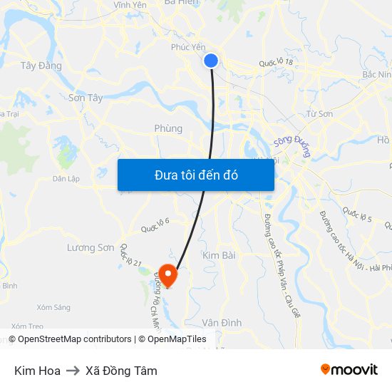 Kim Hoa to Xã Đồng Tâm map