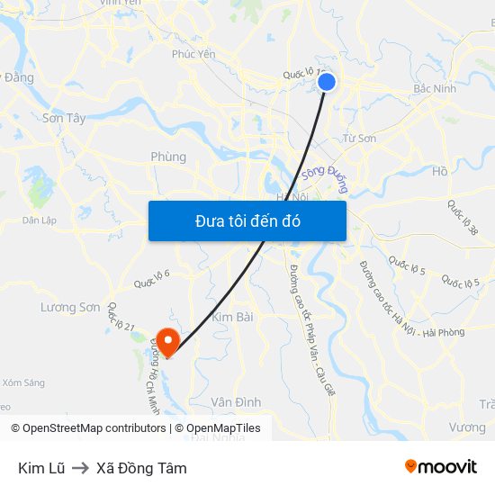 Kim Lũ to Xã Đồng Tâm map