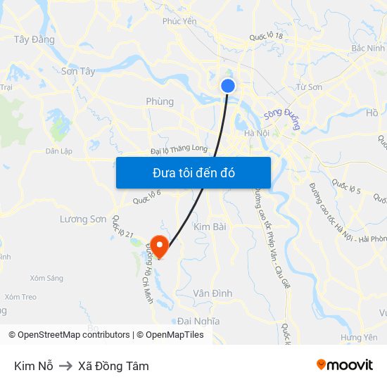 Kim Nỗ to Xã Đồng Tâm map