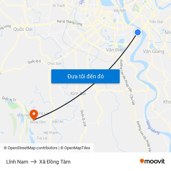 Lĩnh Nam to Xã Đồng Tâm map