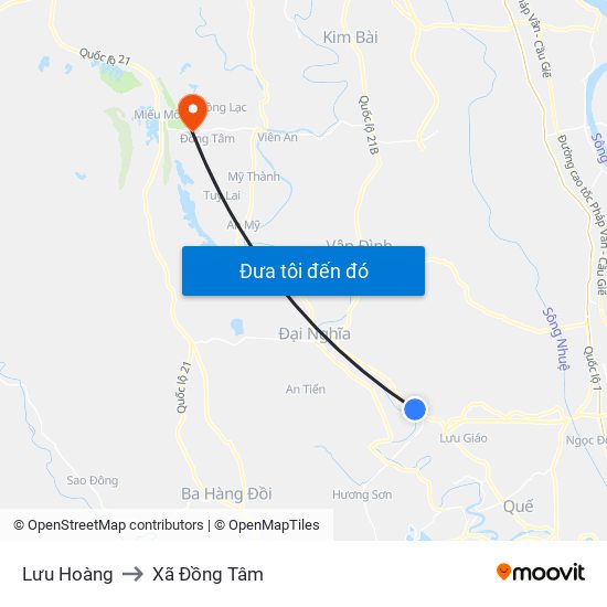 Lưu Hoàng to Xã Đồng Tâm map