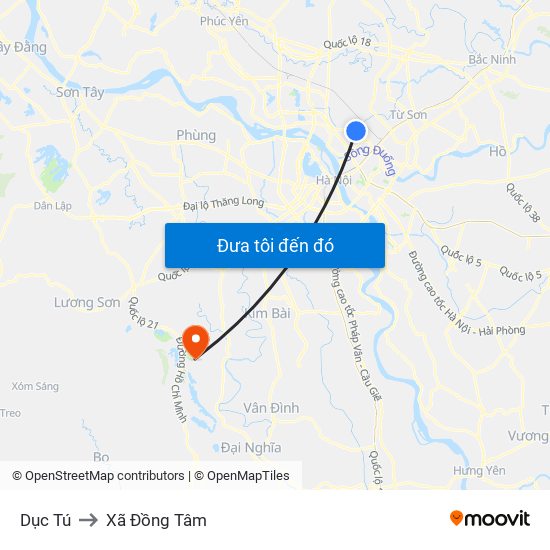 Dục Tú to Xã Đồng Tâm map