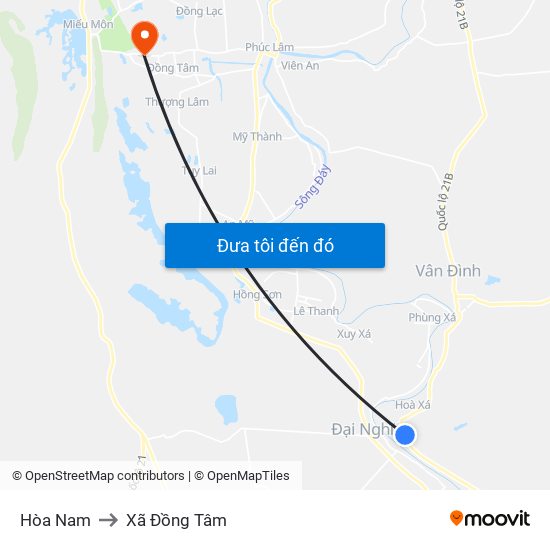 Hòa Nam to Xã Đồng Tâm map