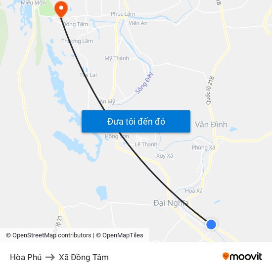 Hòa Phú to Xã Đồng Tâm map