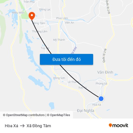 Hòa Xá to Xã Đồng Tâm map