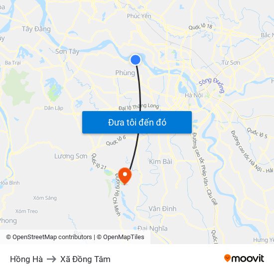 Hồng Hà to Xã Đồng Tâm map