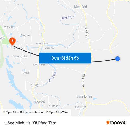 Hồng Minh to Xã Đồng Tâm map