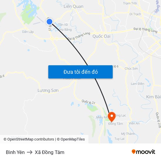 Bình Yên to Xã Đồng Tâm map