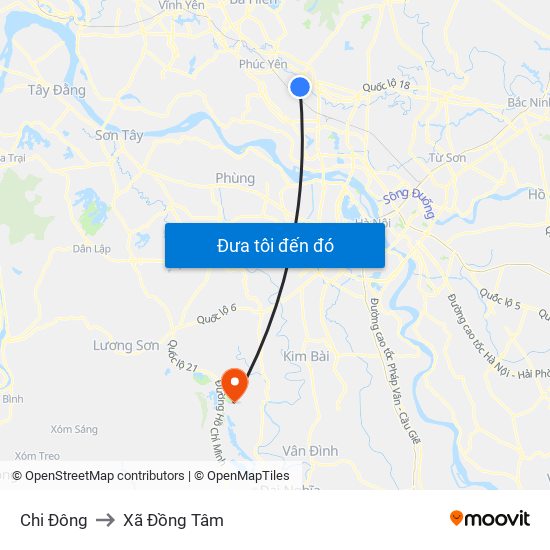 Chi Đông to Xã Đồng Tâm map