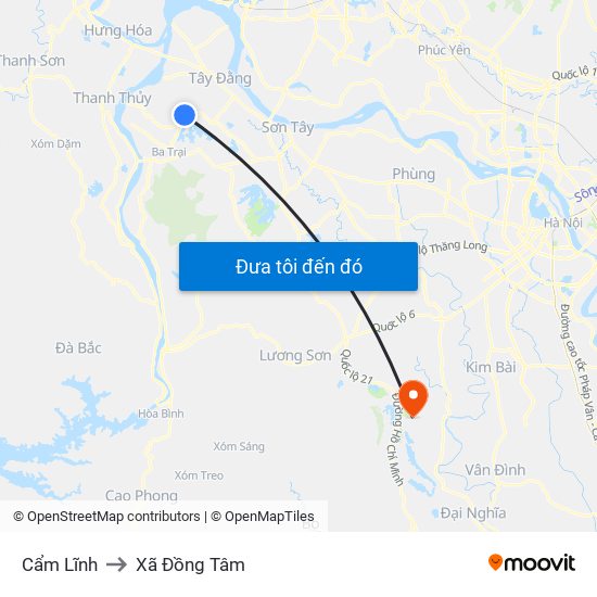 Cẩm Lĩnh to Xã Đồng Tâm map