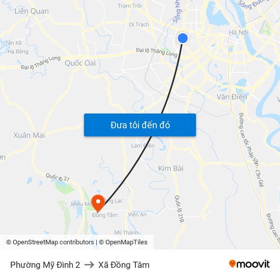 Phường Mỹ Đình 2 to Xã Đồng Tâm map