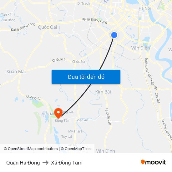 Quận Hà Đông to Xã Đồng Tâm map