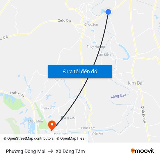 Phường Đồng Mai to Xã Đồng Tâm map