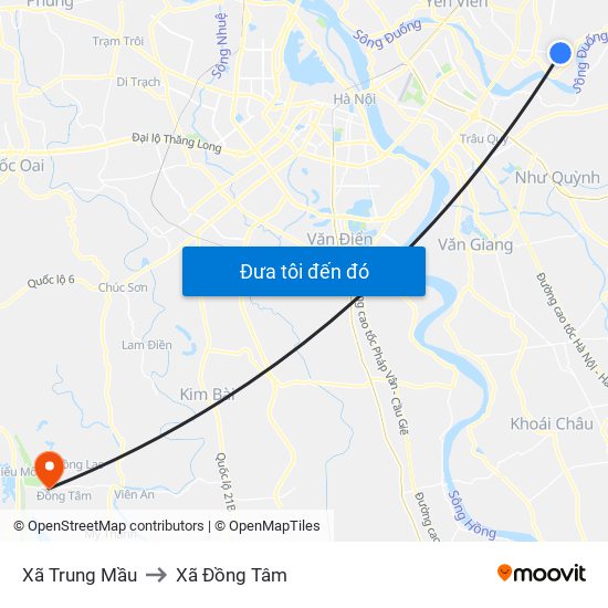 Xã Trung Mầu to Xã Đồng Tâm map