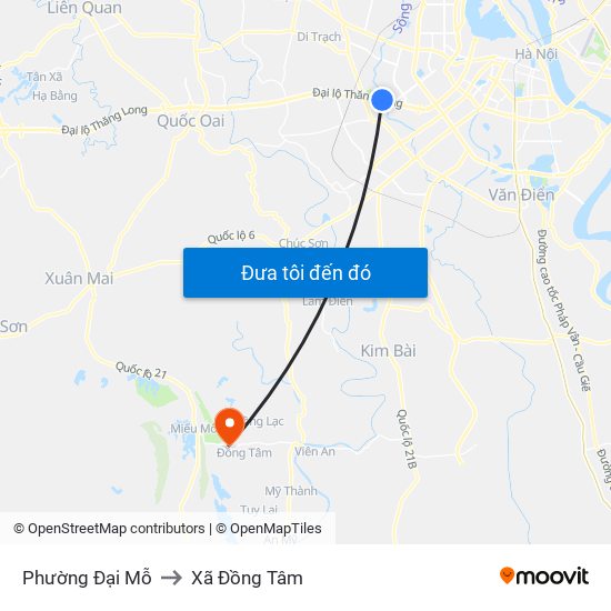 Phường Đại Mỗ to Xã Đồng Tâm map