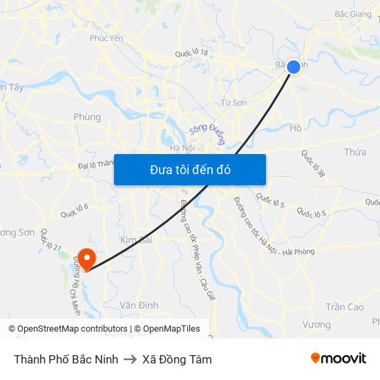 Thành Phố Bắc Ninh to Xã Đồng Tâm map