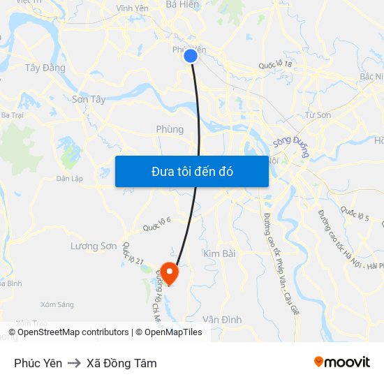 Phúc Yên to Xã Đồng Tâm map