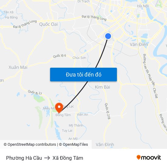 Phường Hà Cầu to Xã Đồng Tâm map