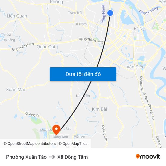 Phường Xuân Tảo to Xã Đồng Tâm map