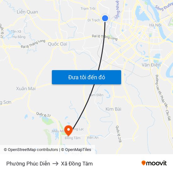 Phường Phúc Diễn to Xã Đồng Tâm map