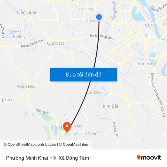 Phường Minh Khai to Xã Đồng Tâm map