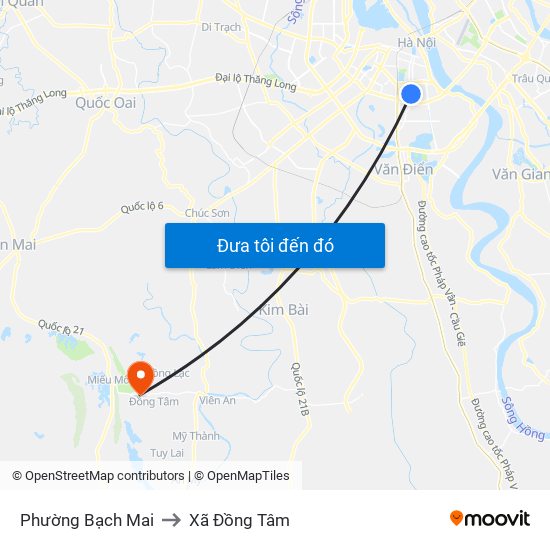 Phường Bạch Mai to Xã Đồng Tâm map