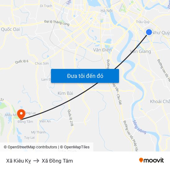 Xã Kiêu Kỵ to Xã Đồng Tâm map