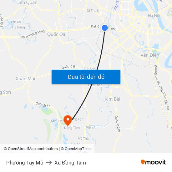 Phường Tây Mỗ to Xã Đồng Tâm map