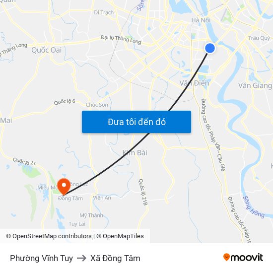 Phường Vĩnh Tuy to Xã Đồng Tâm map