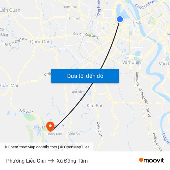 Phường Liễu Giai to Xã Đồng Tâm map