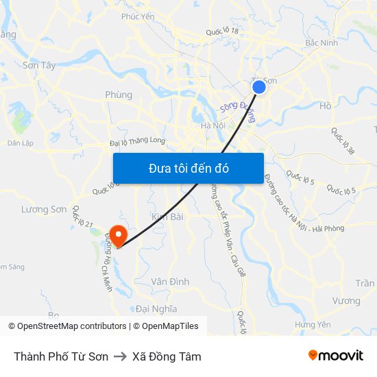 Thành Phố Từ Sơn to Xã Đồng Tâm map