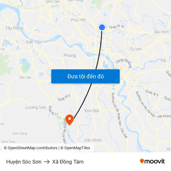 Huyện Sóc Sơn to Xã Đồng Tâm map