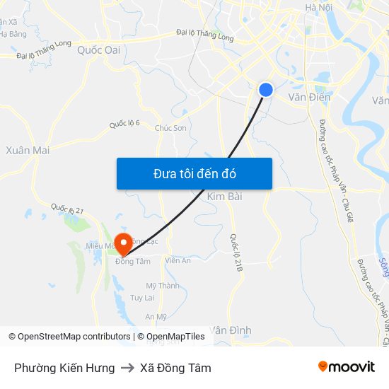 Phường Kiến Hưng to Xã Đồng Tâm map