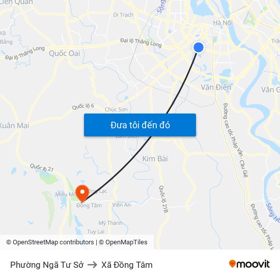 Phường Ngã Tư Sở to Xã Đồng Tâm map