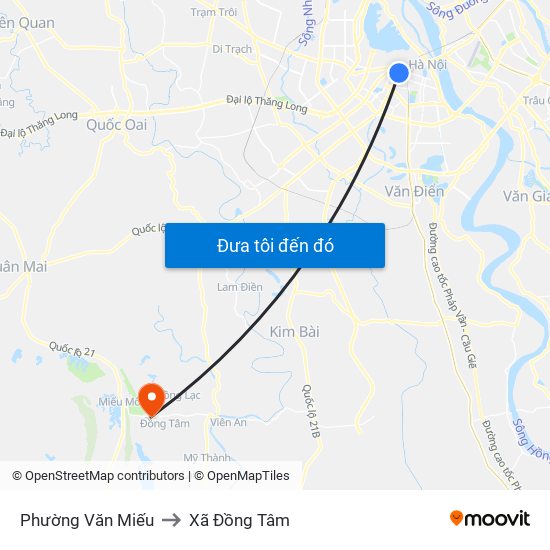 Phường Văn Miếu to Xã Đồng Tâm map