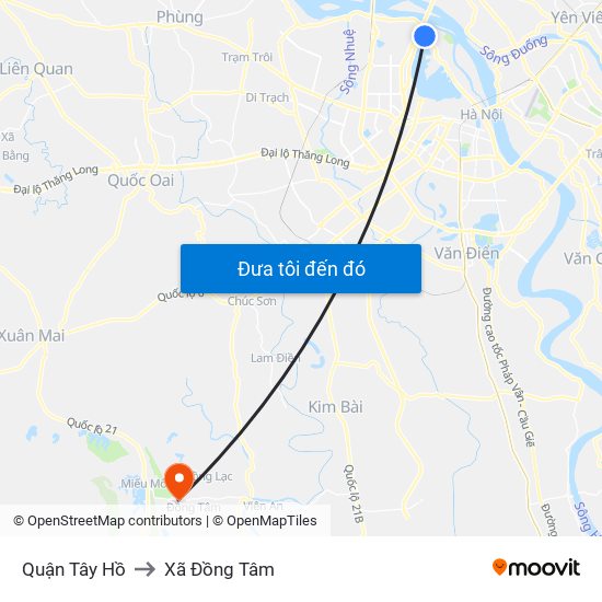 Quận Tây Hồ to Xã Đồng Tâm map