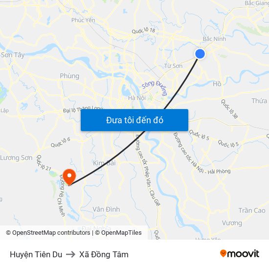Huyện Tiên Du to Xã Đồng Tâm map